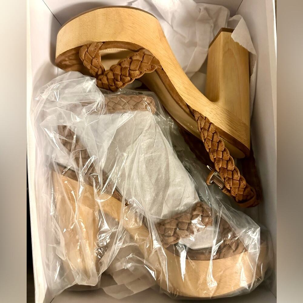 VERONICA BEARD Gael Braided Ankle Strap Sandal Platform Heels New in Box 10 Wood - Picture 8 of 10